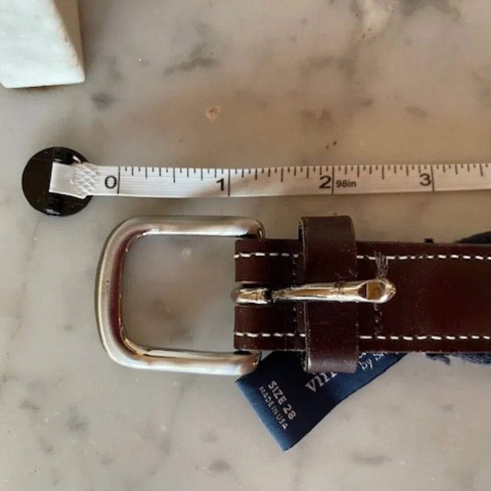 VINEYARD VINES Red Truck Christmas Tree Leather Fabric Canvas Belt 28